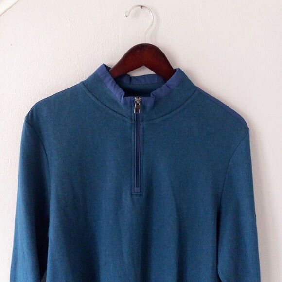 Bugatchi Large Mock Neck Heather Quarter Zip Sweater-Pullover-Peacock-Nylon Trim - Picture 2 of 10